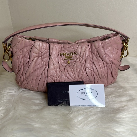 💯Authentic Prada Napa Stitches Hobo Pochette Shoulder Bag in Gold Hardware🍀 - Picture 5 of 17